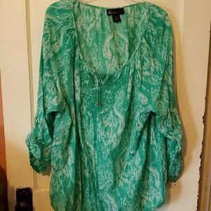 Embroidered teal top